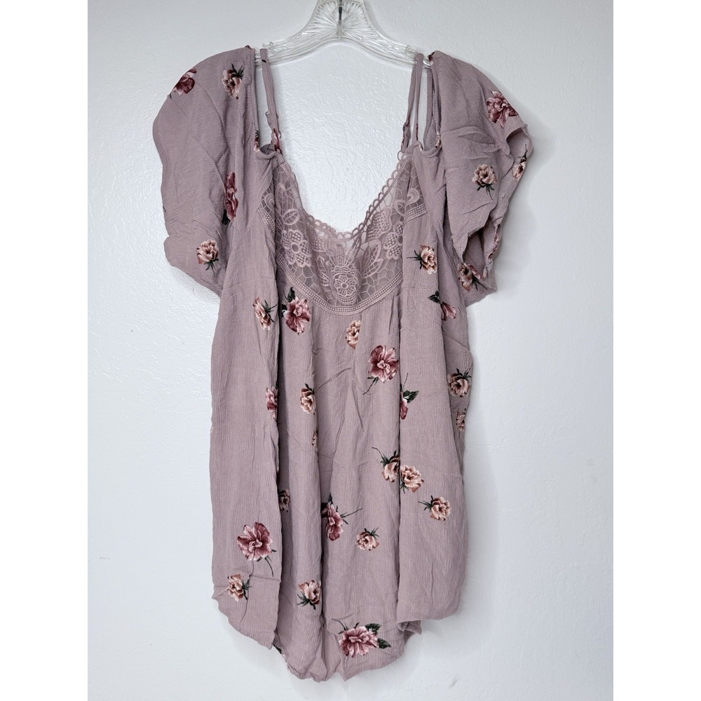 TORRID Lilac Purple Floral Lace Gauze Cold Shoulder Top Sz 3 Plus Size Girlcore